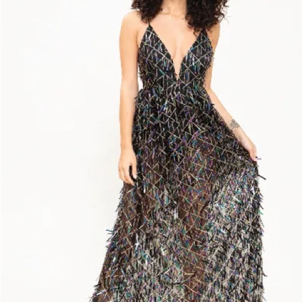 L'ATISTE Black and Silver Sequin Prom Dress